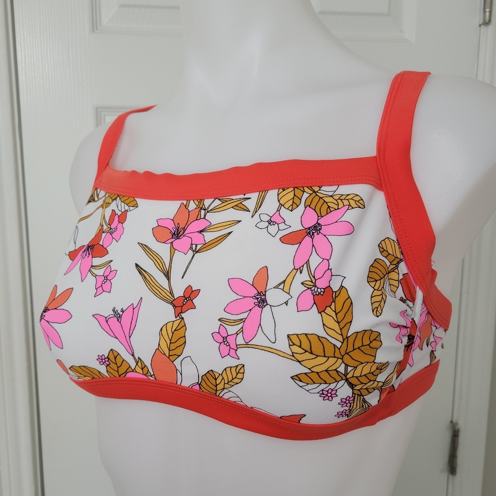 Xhilaration Boho Bikini Top Orange Vintage Flowers Cross Straps D/DD EUC - Picture 3 of 15